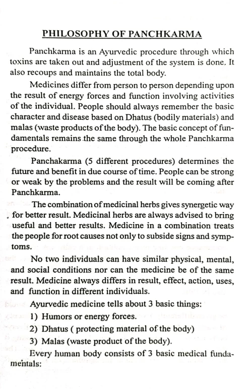 Panchakarma ( Pure Medical Term)